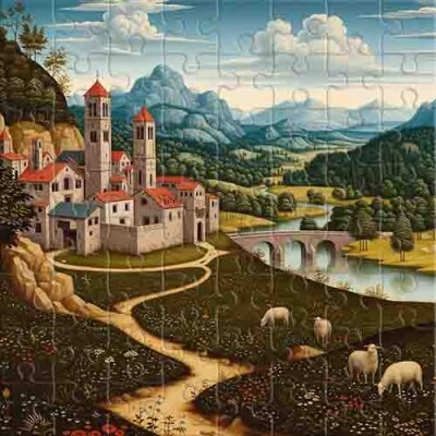 Ville ancienne près des montagnes Puzzle