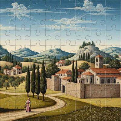 Paisaje con un pueblo toscano Rompecabezas