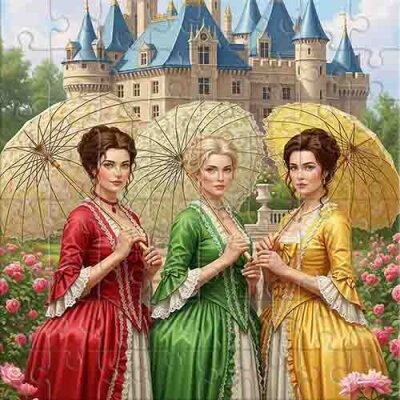Trois Dames dans le Jardin Près du Château Puzzle