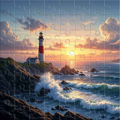 Jigsaw Puzzles Rocks Rocks, lighthouse and waves - Online Jigsaw Puzzle | Jigsaw Puzzles Online