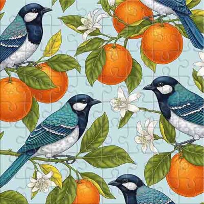 Pájaros en Ramas de Naranja Rompecabezas