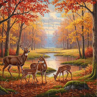By the River in the Autumn Forest Jigsaw Puzzle