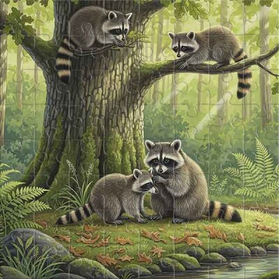 Forest Raccoons by the Stream Jigsaw Puzzle