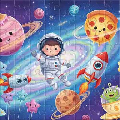 Pequeño astronauta y extraterrestres alegres Rompecabezas