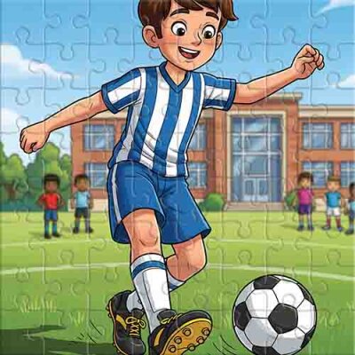 Joven futbolista cerca de la escuela