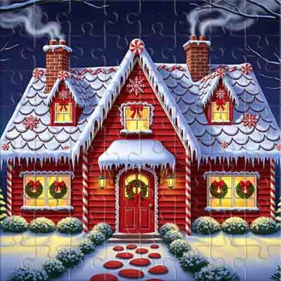 Cabaña de invierno de cuento de hadas en la nieve Rompecabezas