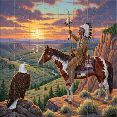 Amérindien, aigle et canyon Puzzle