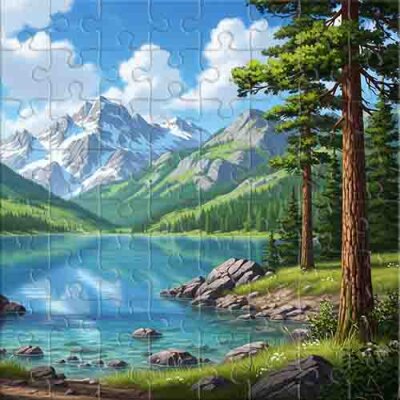 Snow-Capped Peaks and a Forest Lake Jigsaw Puzzle