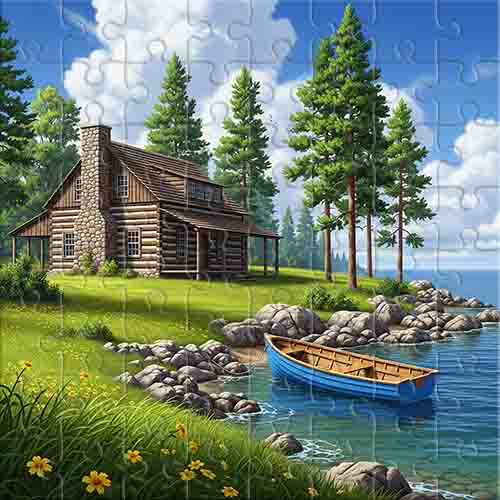 Літній пейзаж з блакитним човном