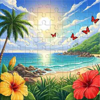 Sunny Beach and Tropical Flowers Jigsaw Puzzle