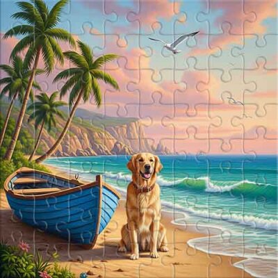 Golden Retriever by the Boat Jigsaw Puzzle