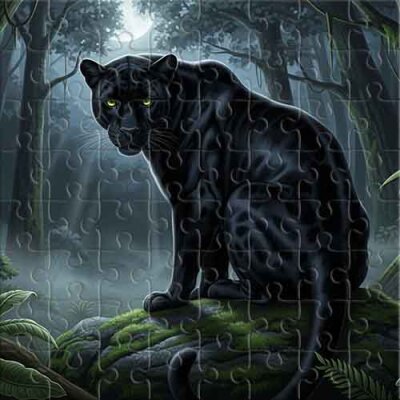 Green Eyes of the Night Predator Jigsaw Puzzle