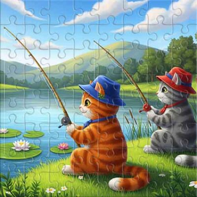 Deux amis pêcheurs à fourrure Puzzle