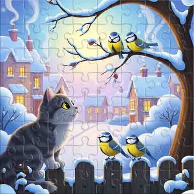 Gatito gris y sus amigos emplumados Rompecabezas