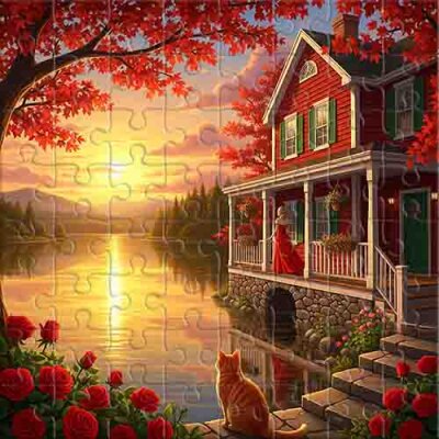 Calma vespertina sobre el lago dorado Rompecabezas