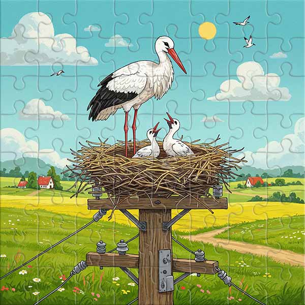 Storchennest über den Wiesen Puzzle