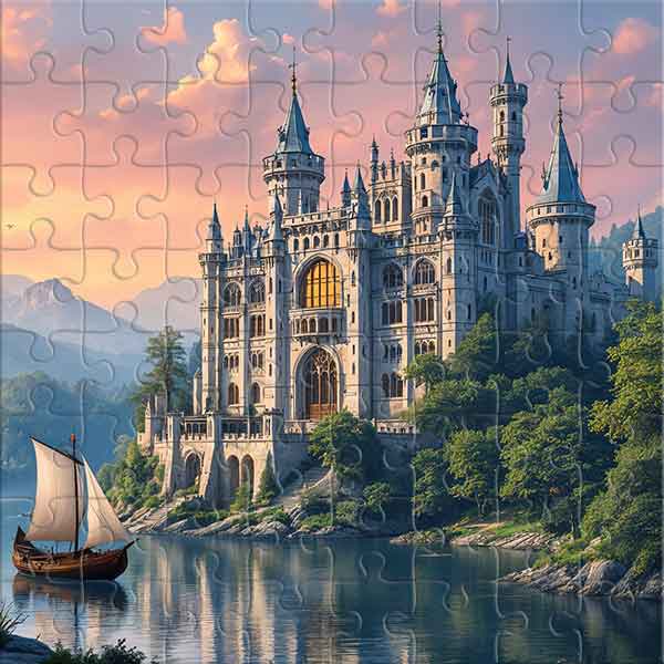 Castle on the Mountain Riverbank Jigsaw Puzzle