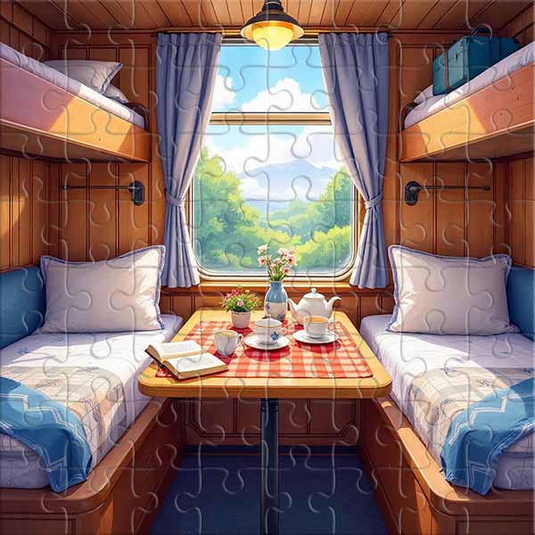 Morgenkaffee im Zugabteil Puzzle