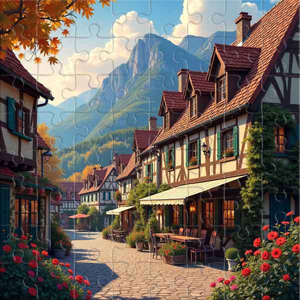 Herbstmorgen in einer Bergstadt Puzzle