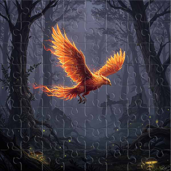 Feuervogel im Dämmerwald Puzzle