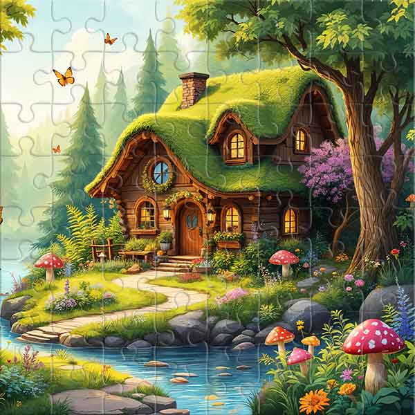 Waldhäuschen am Bach Puzzle
