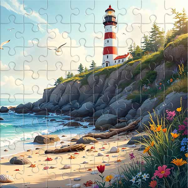 Leuchtturm an der Felsküste Puzzle