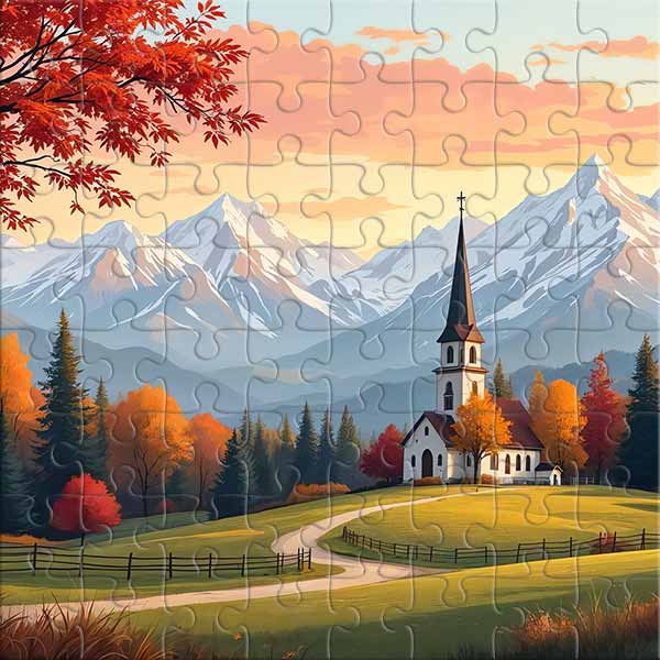 Herbstlandschaft mit Kirche Puzzle