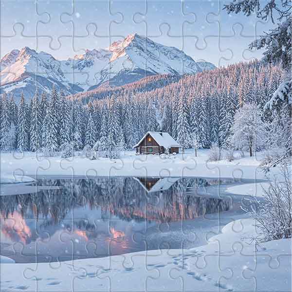 Hütte im verschneiten Wald Puzzle