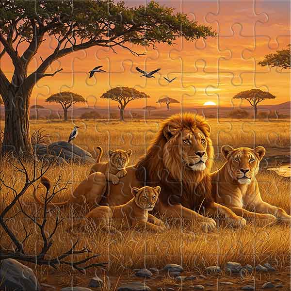 Löwenfamilie in der afrikanischen Savanne Puzzle