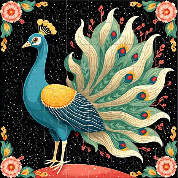 Pfauenillustration im Vintage-Stil Puzzle