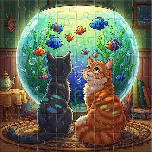 Cats and the Aquarium with Fish Jigsaw Puzzle