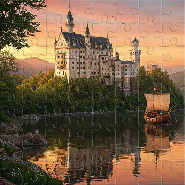 Medieval Castle in the Mountains by the River Jigsaw Puzzle