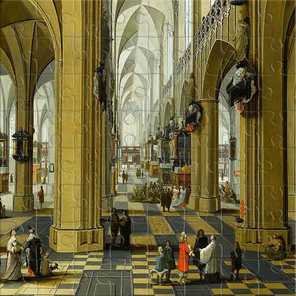 A Church Interior with Elegant Figures and People Attending Mass (Frans Francken the Younger, in collaboration with Pieter Neefs the Elder) Jigsaw Puzzle