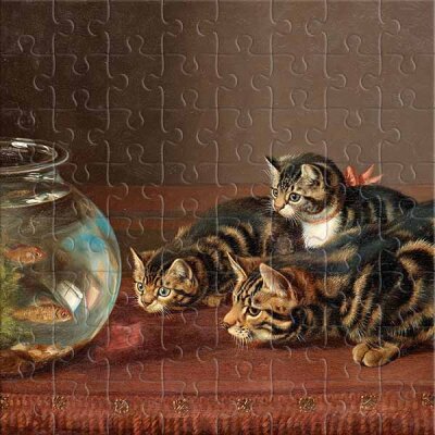 Katzen bei einem Goldfischglas (von Horatio Henry Couldery) Puzzle