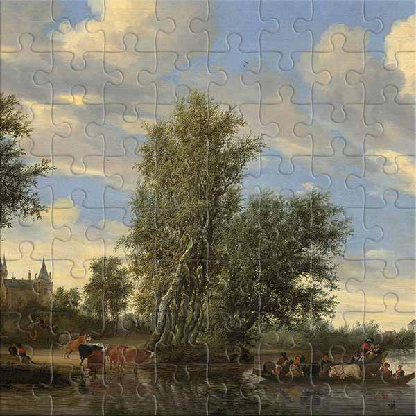 River Landscape with Ferry (by Salomon van Ruysdael) Jigsaw Puzzle