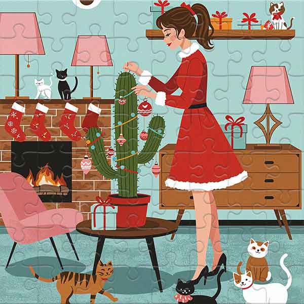 Christmas Cactus and Cats Jigsaw Puzzle