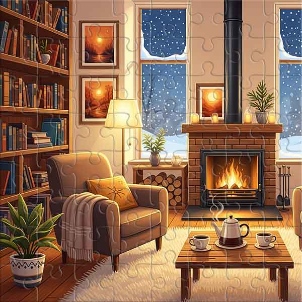Salon confortable par une soirée d’hiver Puzzle
