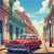 Red Retro Car on the Street Jigsaw Puzzle