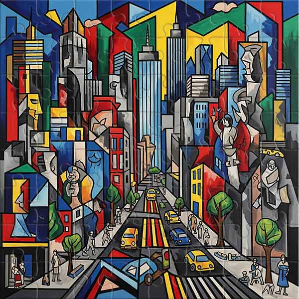City in Cubist Style Jigsaw Puzzle
