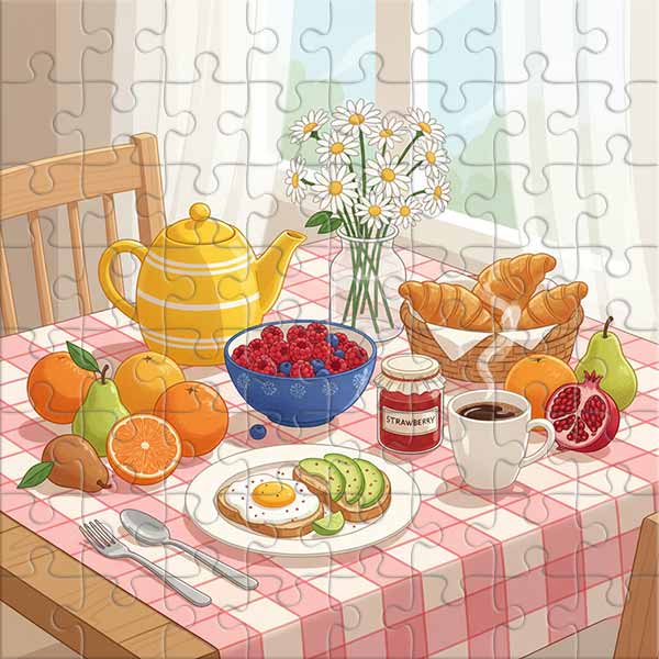 Desayuno delicioso con cruasanes Rompecabezas