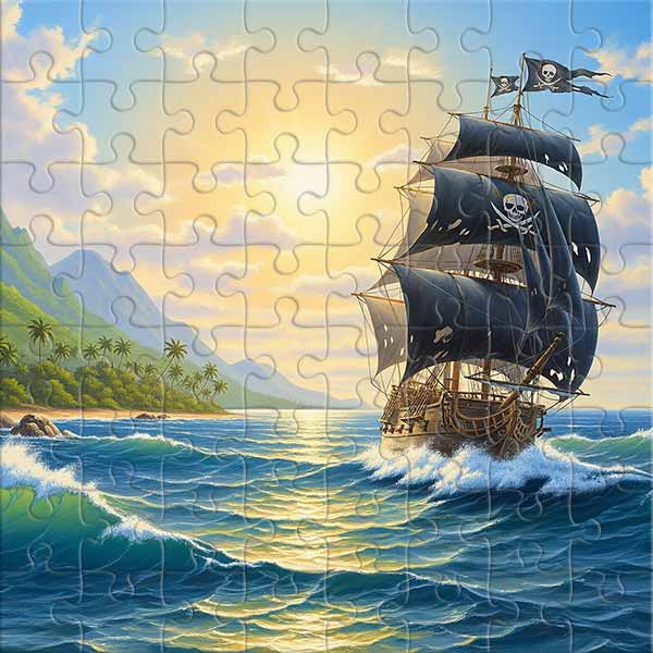 Pirate Ship Near a Tropical Island Jigsaw Puzzle