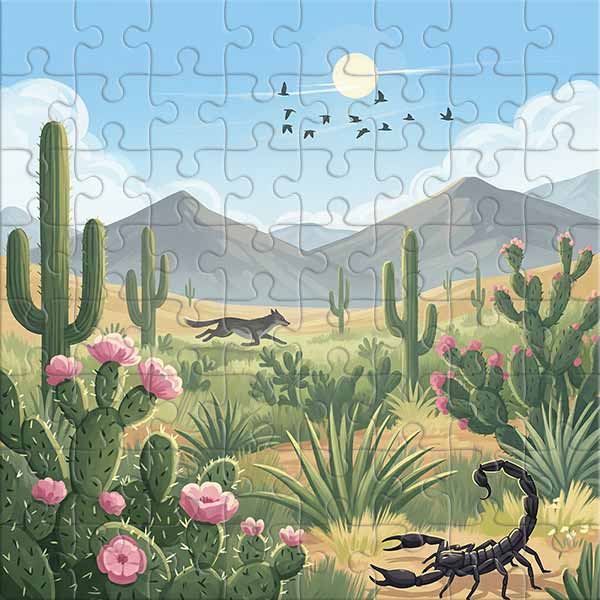 Blooming Cacti and Wild Animals Jigsaw Puzzle