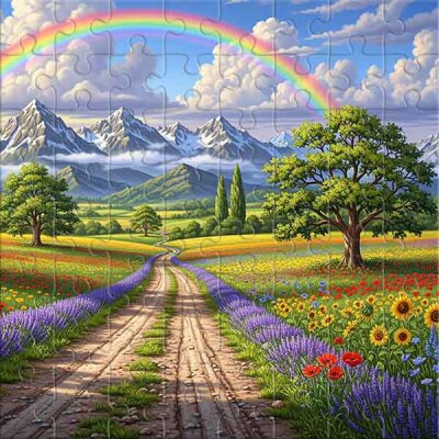 Rainbow Over Flower Fields Jigsaw Puzzle
