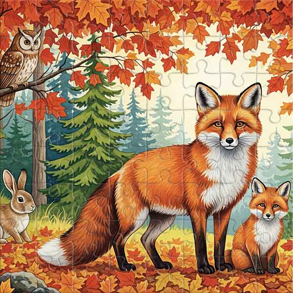 Autumn Forest and Woodland Animals Jigsaw Puzzle
