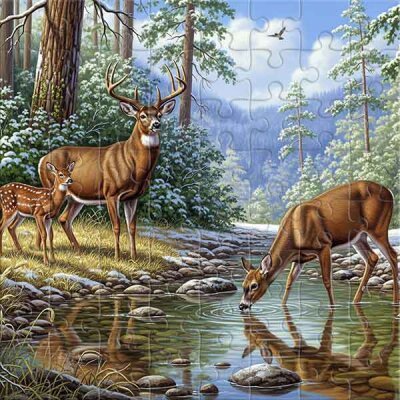 Deer Family in the Winter Forest Jigsaw Puzzle