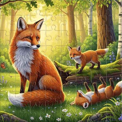 Fox with Cubs on a Forest Glade Jigsaw Puzzle