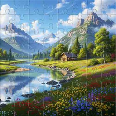 Idilio alpino en un valle florido Rompecabezas