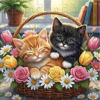 Fluffy Friends in a Floral Embrace Jigsaw Puzzle