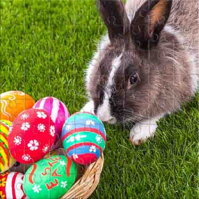 Lapin de Pâques sur une pelouse verte Puzzle