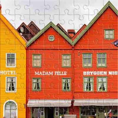 El colorido muelle de Bryggen en Noruega Rompecabezas